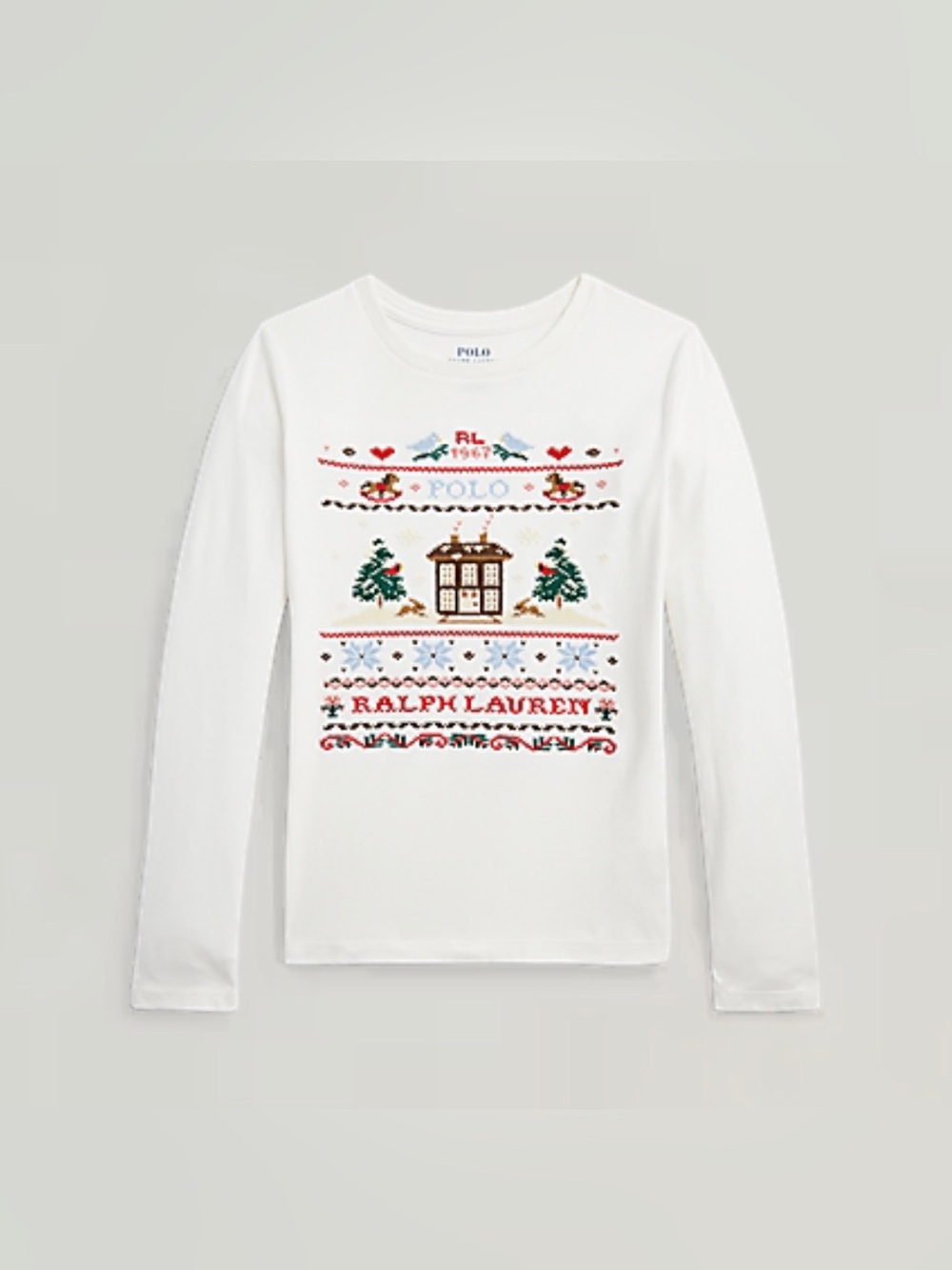 POLO Ralph Lauren White Embroidered Jersey Long Sleeve Tee - M (8-10)
